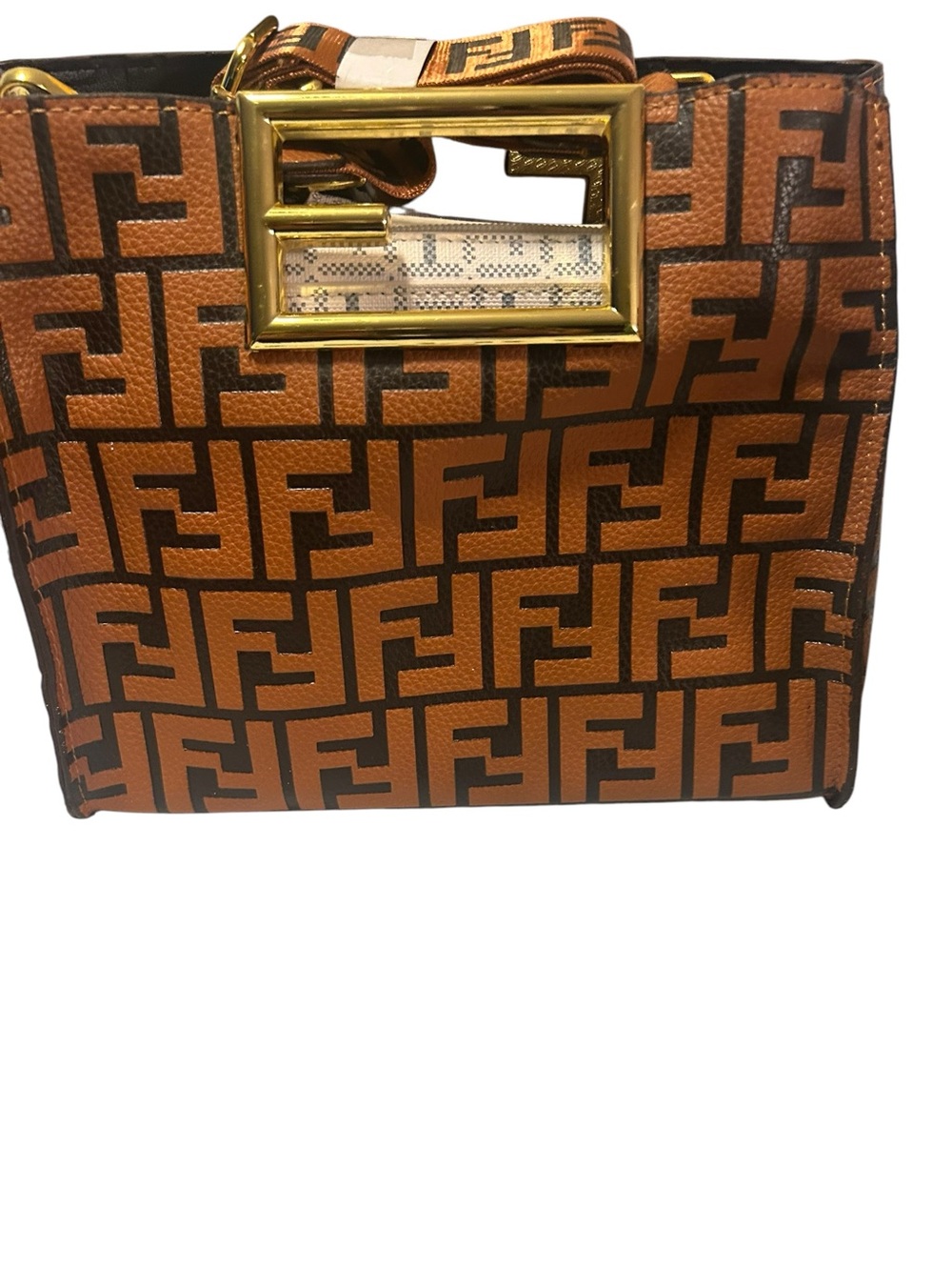 Brown and Black FF Logo Clutch with Gold-Tone Buckle - Picture 4 of 8